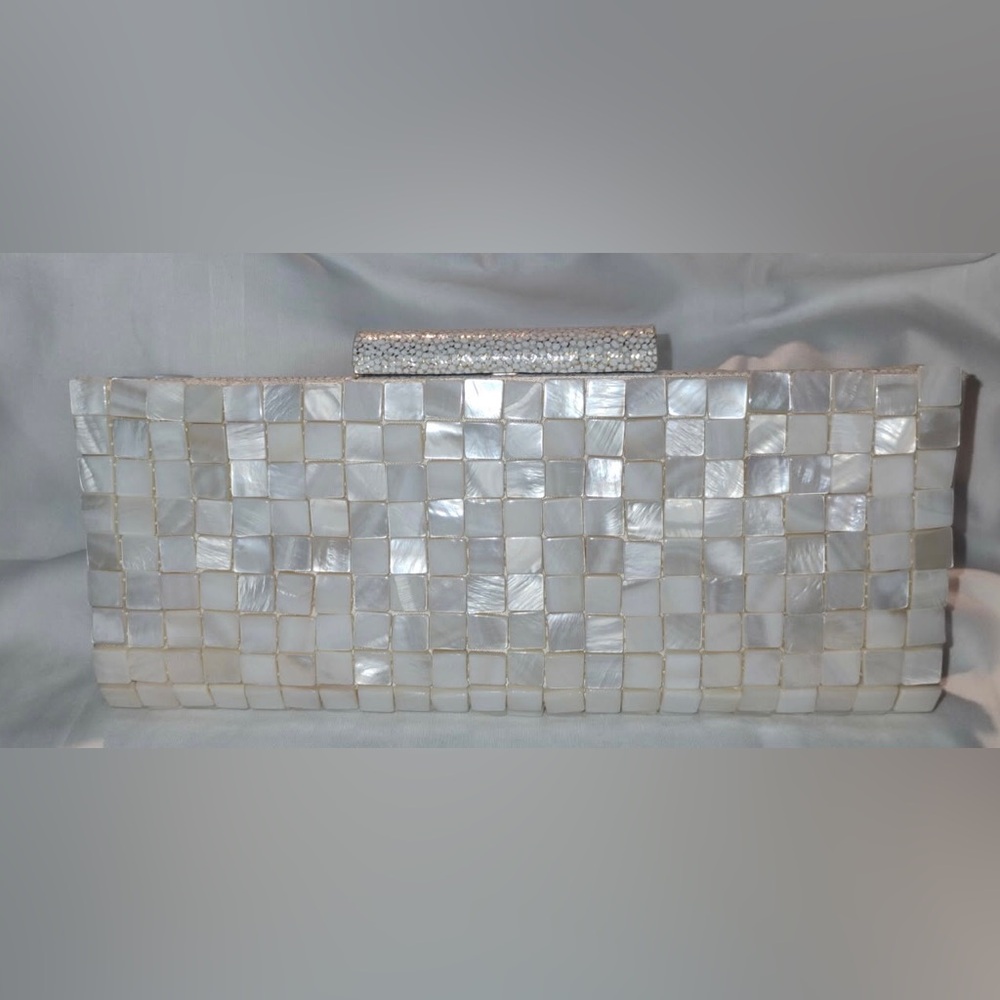 Sondra Roberts Iridescent Mother-of-Pearl Tile Clutch - White